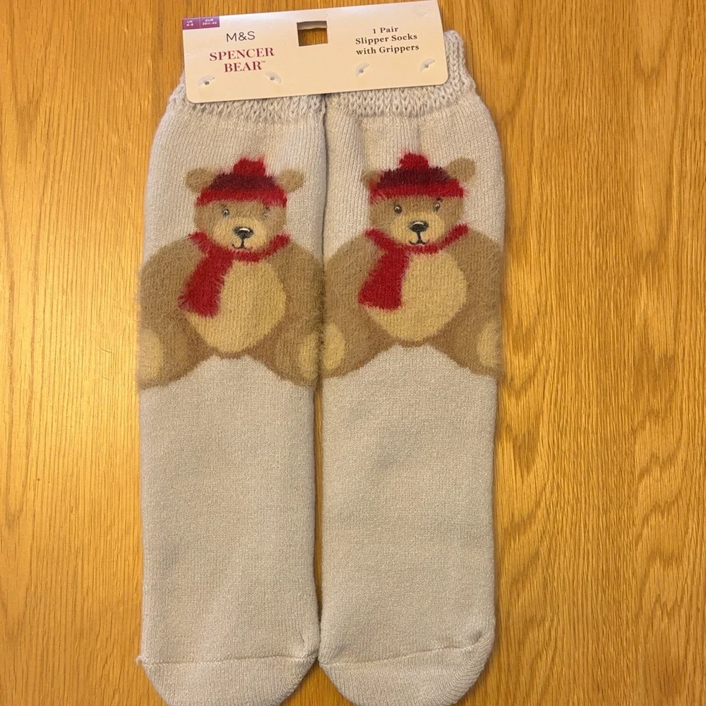 M&S Spencer Bear Slipper Socks with Grippers